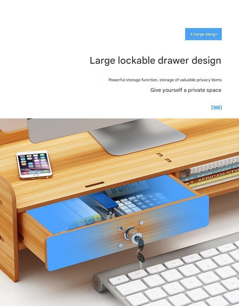 VBM Monitor Riser Stand Bamboo Computer Laptop, Printer, PC with Storage Slot Adjustable Desktop Stand For Home , Office (Monitor Stand (Lock) 7 Box Deer) - Image 4