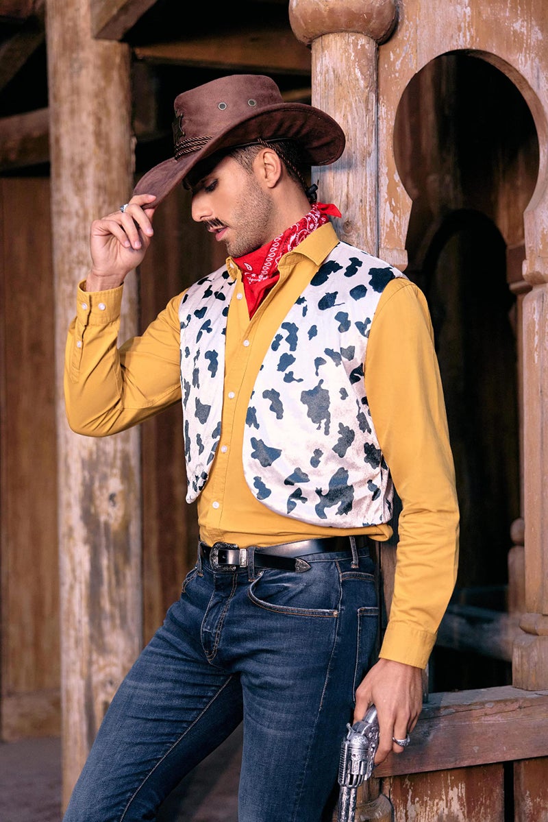 Karlywindow Mens Cow Print Vest Open Front Festival Vintage Hippie Halloween Costumes Outfit Vests White - Image 4
