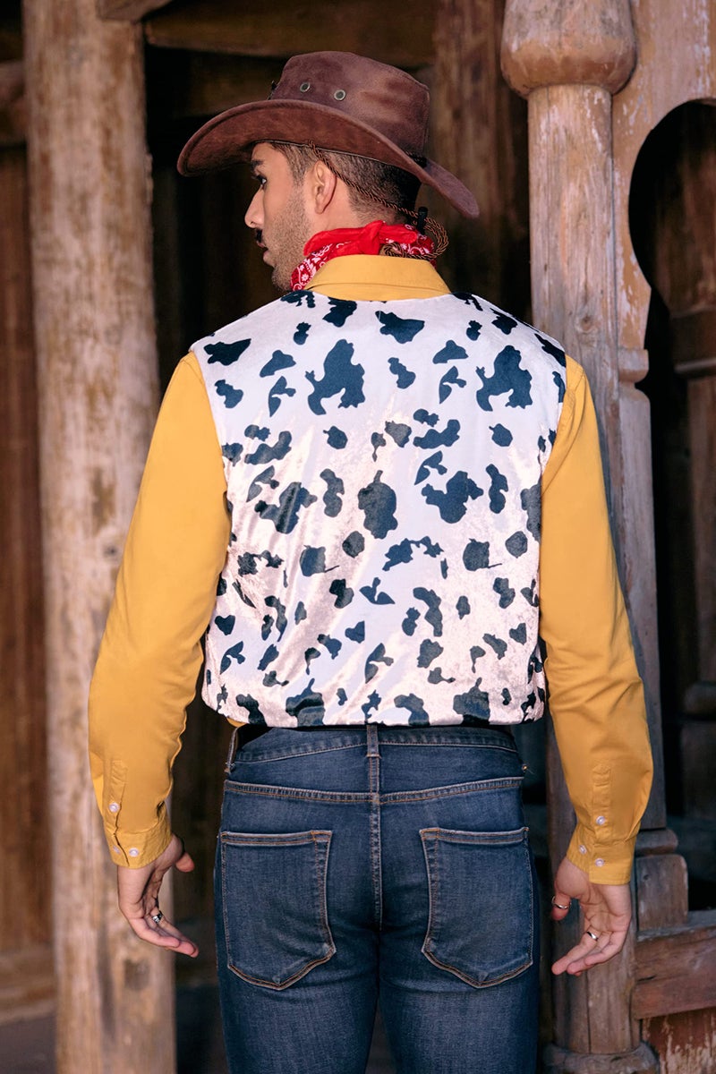 Karlywindow Mens Cow Print Vest Open Front Festival Vintage Hippie Halloween Costumes Outfit Vests White - Image 3