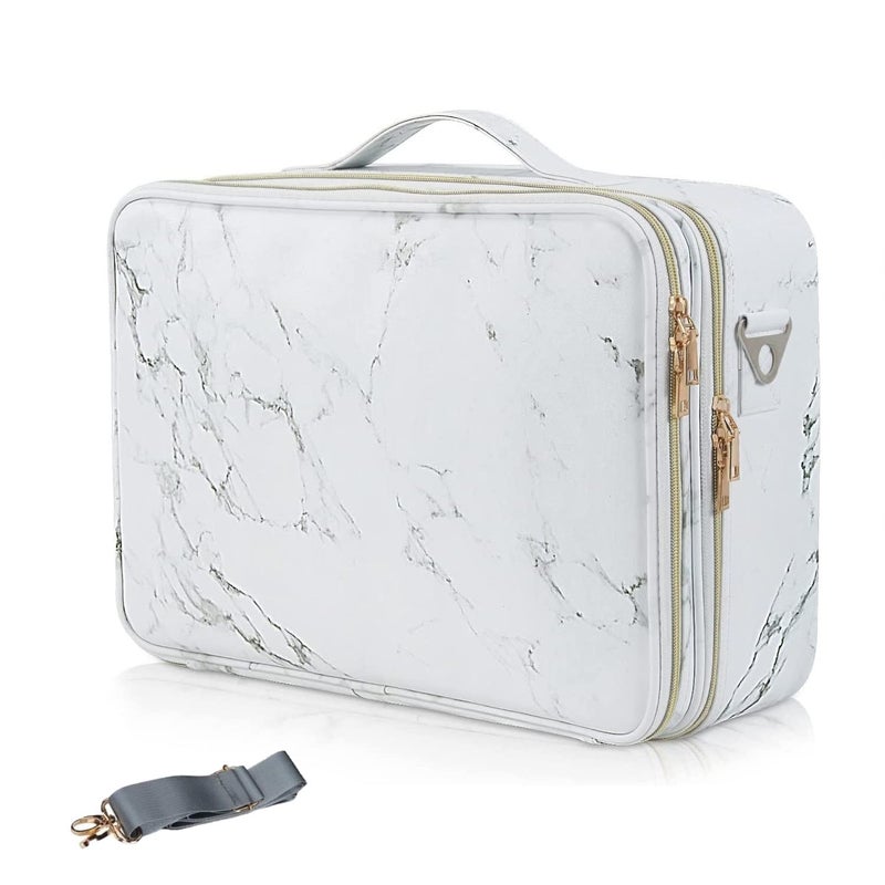 EZLOOT Travel Makeup Case Professional Cosmetic Train Cases Artist Storage Bag Make Up Tool Boxes Brushes Bags with Compartments Vanity Organizer 16 INCH2 Layer Marble Pattern - Image 1