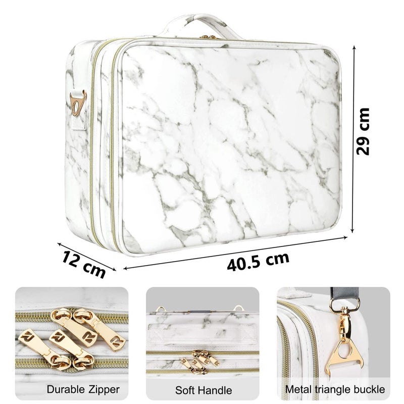 EZLOOT Travel Makeup Case Professional Cosmetic Train Cases Artist Storage Bag Make Up Tool Boxes Brushes Bags with Compartments Vanity Organizer 16 INCH2 Layer Marble Pattern - Image 2