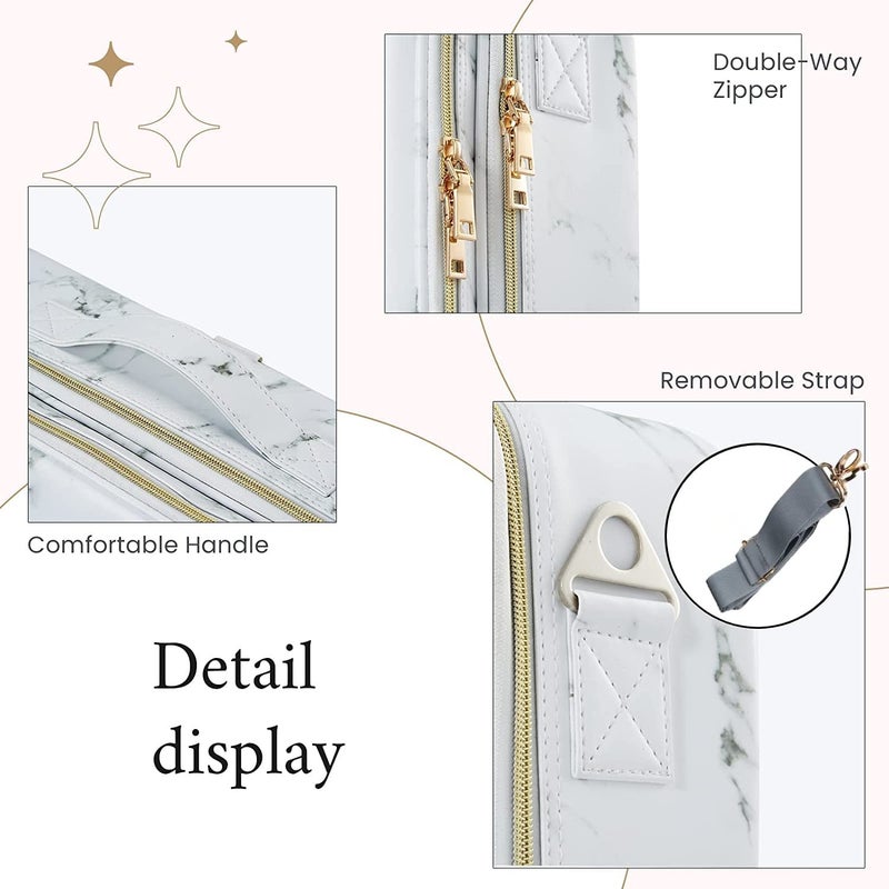EZLOOT Travel Makeup Case Professional Cosmetic Train Cases Artist Storage Bag Make Up Tool Boxes Brushes Bags with Compartments Vanity Organizer 16 INCH2 Layer Marble Pattern - Image 3