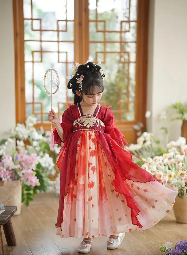 AROAQ Girls Vintage Inspired Hanfu Dress with Short Sleeves  Traditional Chinese Costume Polyester Non Stretch Fabric Machine Washable - Image 2