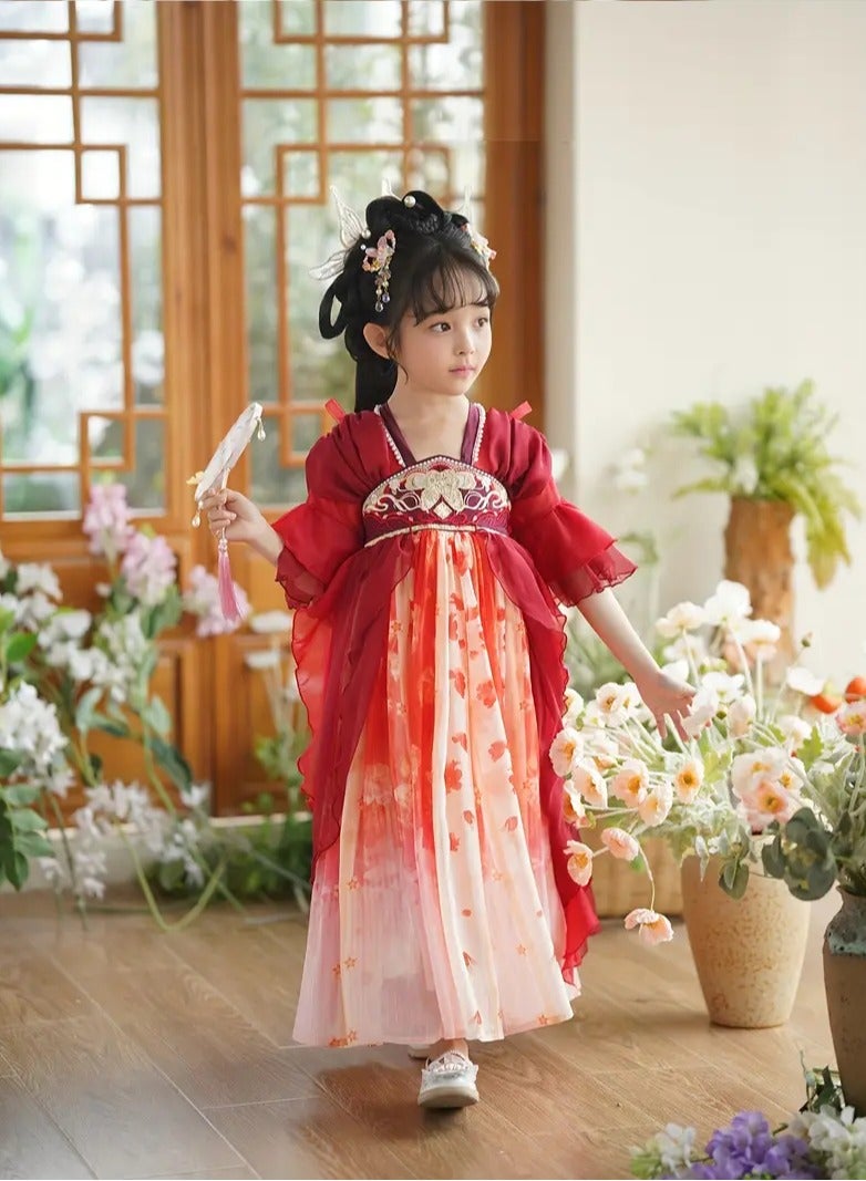 AROAQ Girls Vintage Inspired Hanfu Dress with Short Sleeves  Traditional Chinese Costume Polyester Non Stretch Fabric Machine Washable - Image 4