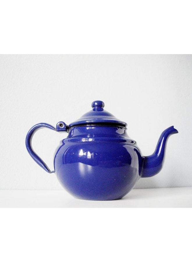 براد شاى معدني مصنوع من معدن متين لضمان أداء طويل الأمد 1 لتر 4 كوب  بيد من ساج لون  ازرق 220102