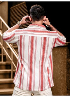 Maniac Mens Barcode Stripes 3/4th Sleeve Rust HoneyComb Fabric Shirt  - Image 4