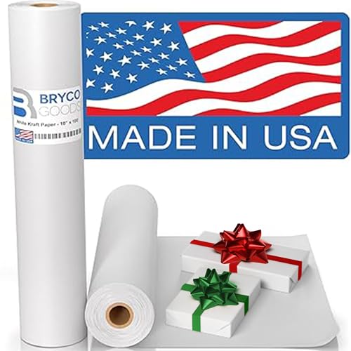 Bryco Goods 18”x1200” (100’) White Wrapping Paper – Kraft Paper Roll for Painting, Drawing, Banner, Bulletin Board, Easel Use, Floor Covering, Packaging, Shipping, Arts & Crafts – Made in USA - Image 1