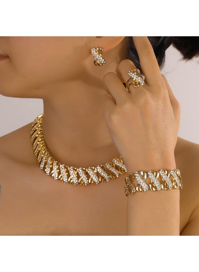 ليفلاي طقم مجوهرات نيجيري للنساء طقم مجوهرات من الخرز الأفريقي من دبي طقم مجوهرات زفاف ذهبي عصري إكسسوارات نسائية، قلادة تشوكر مقاس 16 بوصة - Image 2