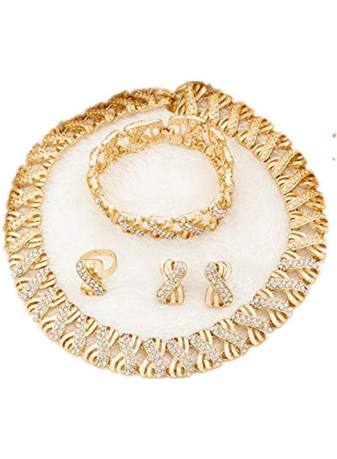 ليفلاي طقم مجوهرات نيجيري للنساء طقم مجوهرات من الخرز الأفريقي من دبي طقم مجوهرات زفاف ذهبي عصري إكسسوارات نسائية، قلادة تشوكر مقاس 16 بوصة - Image 1