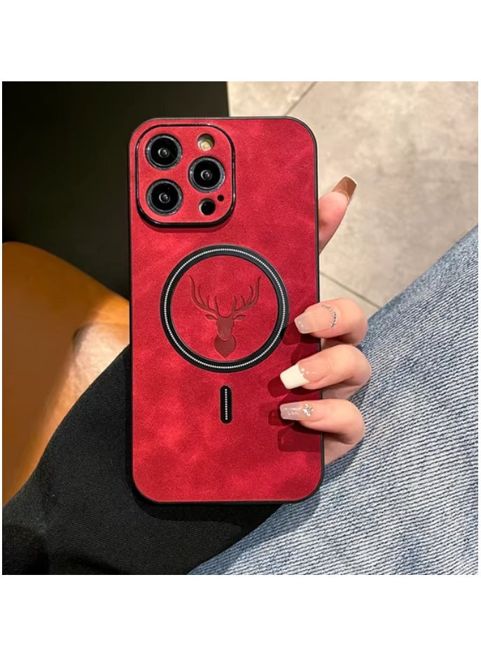 دير غطاء هاتف فخم بتصميم جلد الغزال مع شحن لاسلكي مغناطيسي لسلسلة iPhone 14Pro Max - Image 4