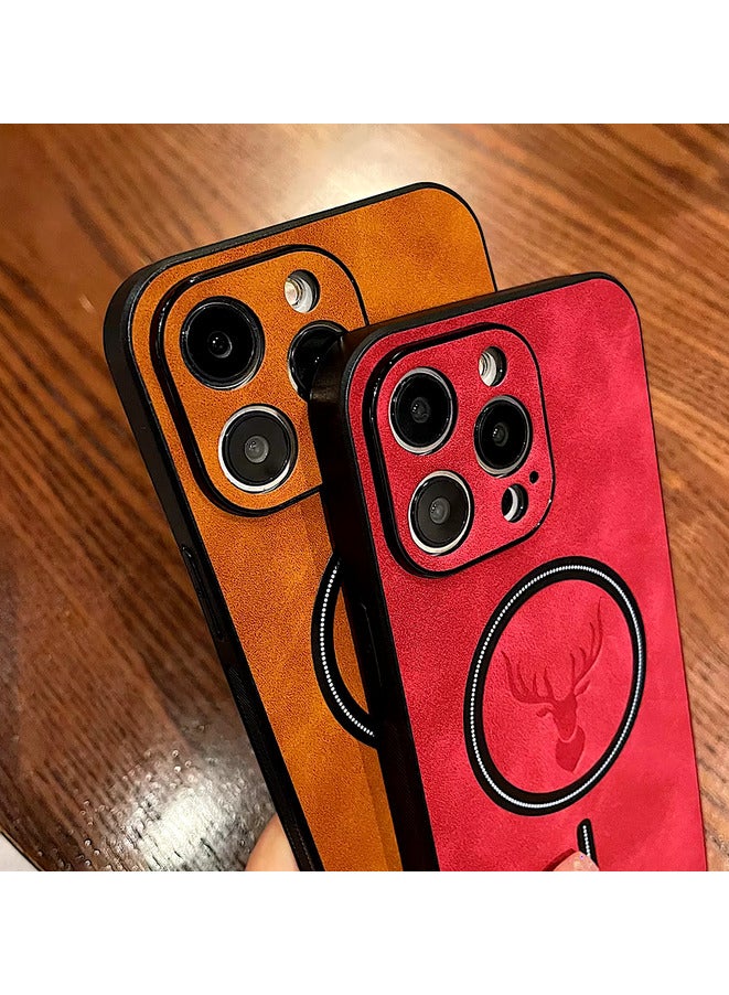 دير غطاء هاتف فخم بتصميم جلد الغزال مع شحن لاسلكي مغناطيسي لسلسلة iPhone 14Pro Max - Image 3