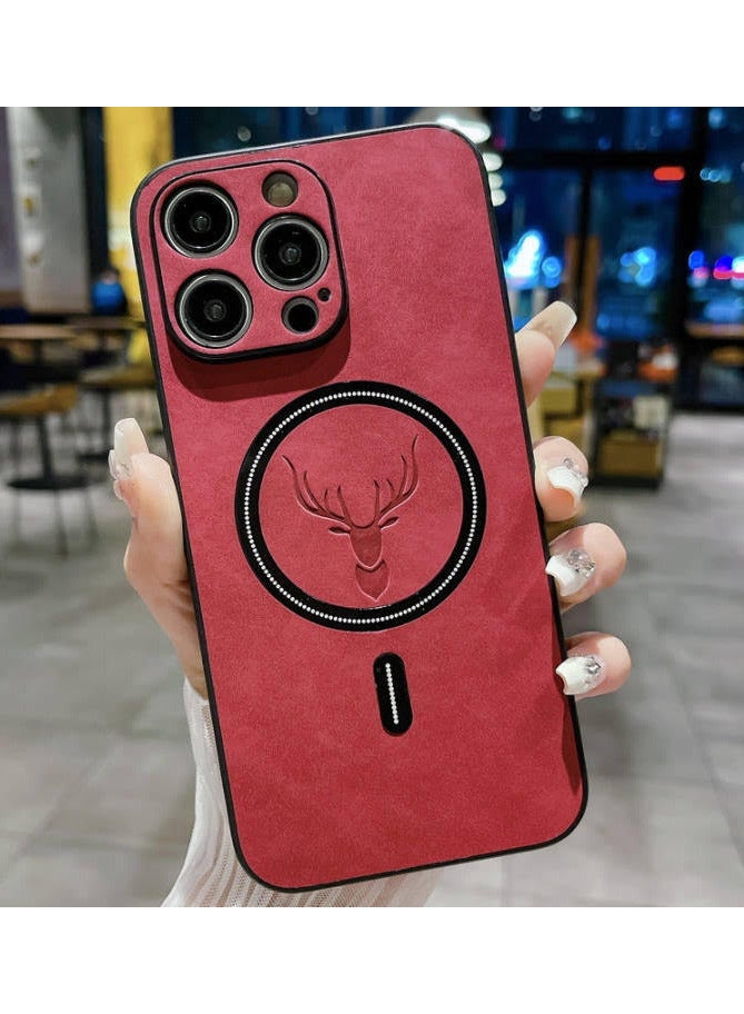 دير غطاء هاتف فخم بتصميم جلد الغزال مع شحن لاسلكي مغناطيسي لسلسلة iPhone 14Pro Max - Image 1