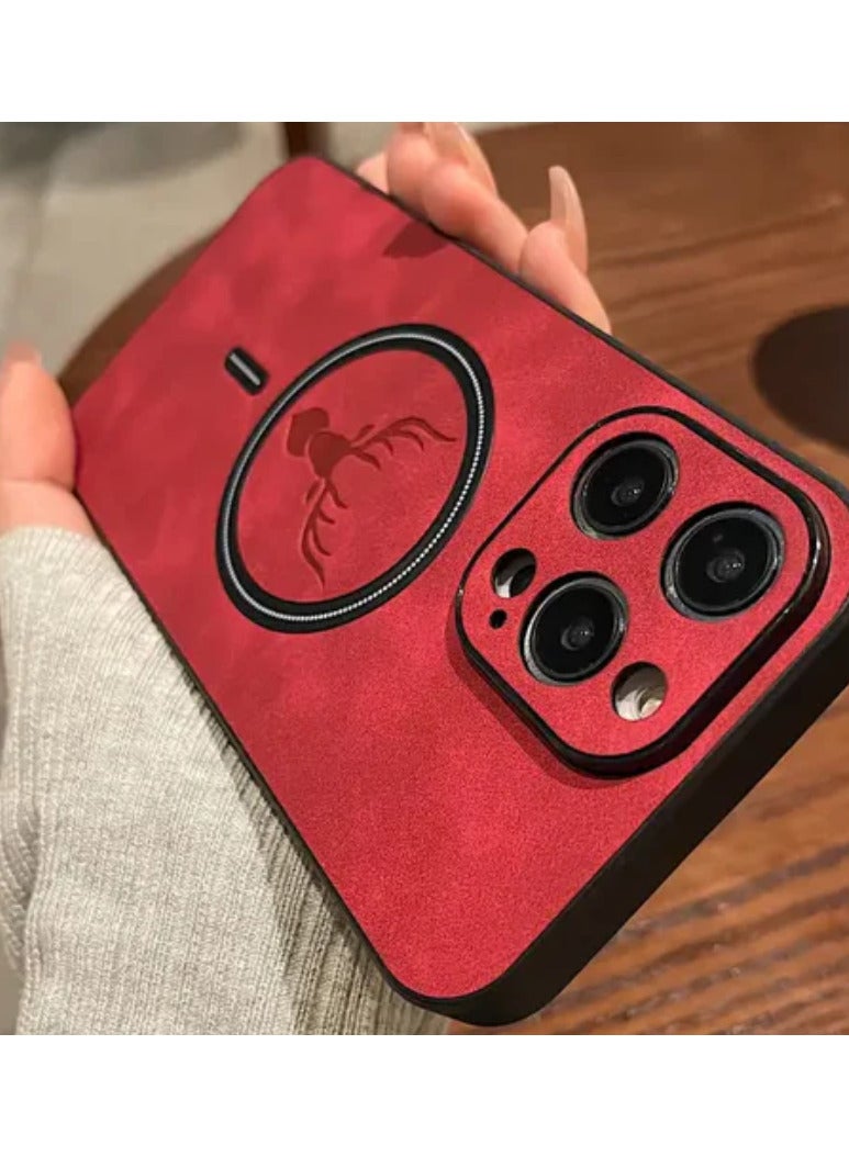 دير غطاء هاتف فخم بتصميم جلد الغزال مع شحن لاسلكي مغناطيسي لسلسلة iPhone 14Pro Max - Image 2