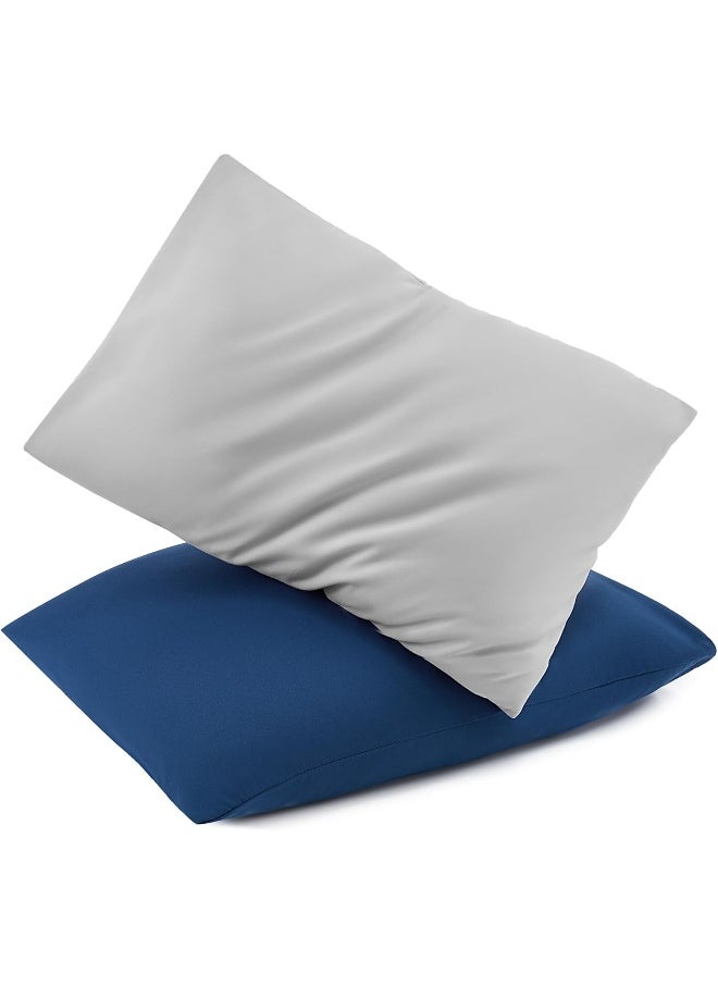 TILLYOU TILLYOU Toddler Pillowcase 2 Pack with Envelope Closure, 13" x 18" Silky Soft Microfiber Travel Kids Pillowcase for Boys and Girls, Gray & Navy  - Image 1
