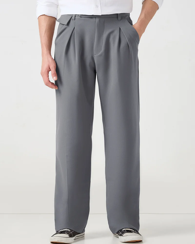 bewakoof Bewakoof Men's Light Grey Loose Fit Korean Pants