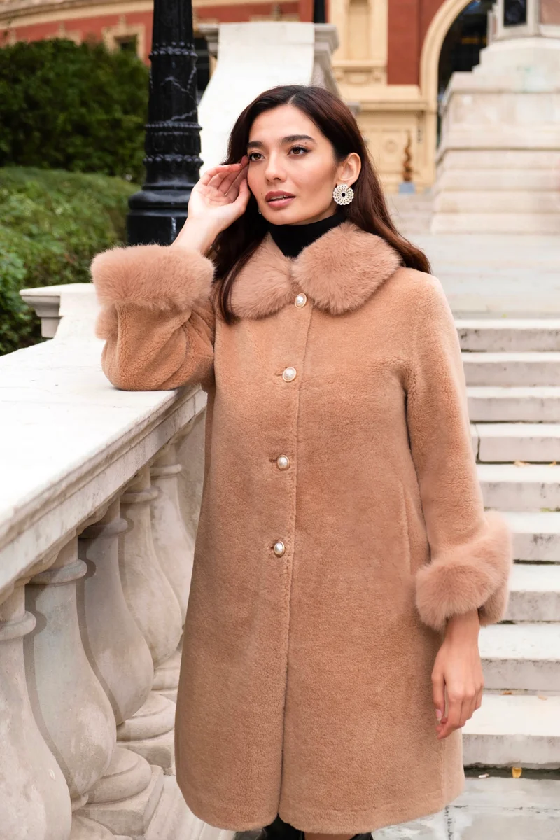 Santinni London  Monroe' Wool and Faux Fur Teddy Coat in Brown for Women | Best Price UAE