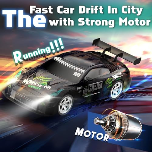 FEXXA RC Drift Car, 1:16 Scale Remote Control Car, 4WD 40KM/H High Speed RC Racing, 2.4GHz Electric Sport Driftings with Headlight, Drifting Tires and Racing Tires for Adults (Monster Black) - Image 2