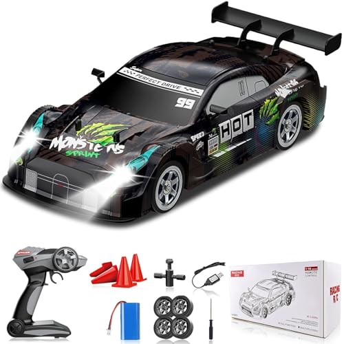 FEXXA RC Drift Car, 1:16 Scale Remote Control Car, 4WD 40KM/H High Speed RC Racing, 2.4GHz Electric Sport Driftings with Headlight, Drifting Tires and Racing Tires for Adults (Monster Black) - Image 1
