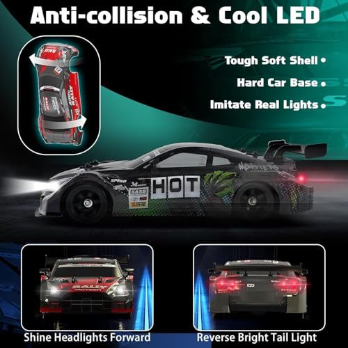 FEXXA RC Drift Car, 1:16 Scale Remote Control Car, 4WD 40KM/H High Speed RC Racing, 2.4GHz Electric Sport Driftings with Headlight, Drifting Tires and Racing Tires for Adults (Monster Black) - Image 3