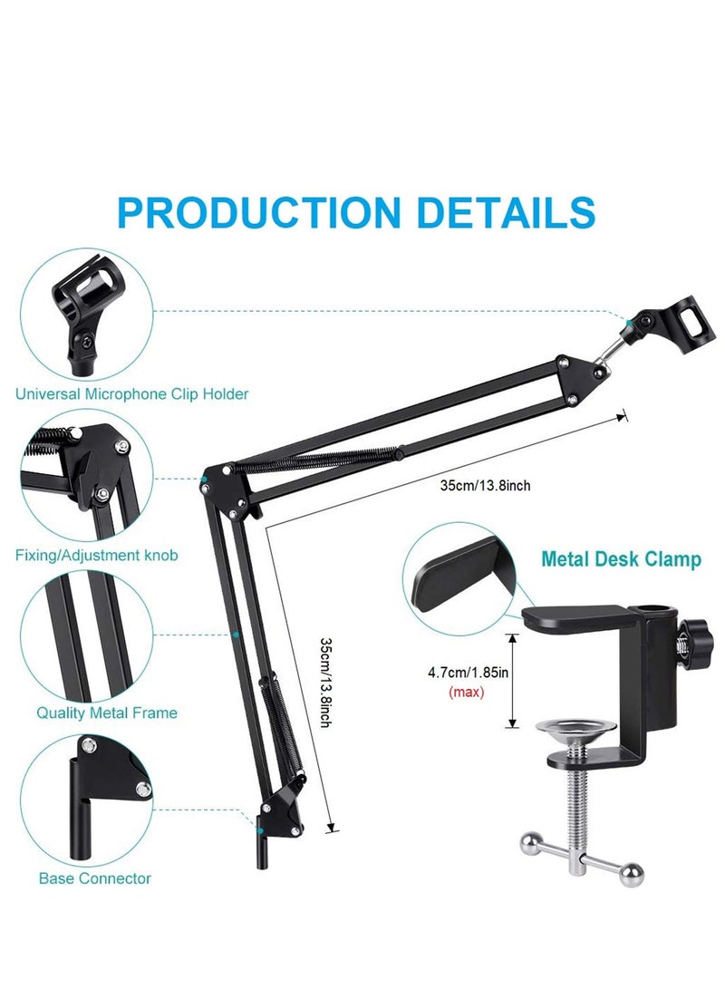 Microphone Arm Stand Suspension Boom Scissor Microphone Arm Stand with Windscreen Mask Shield Kit (White)  - Image 4