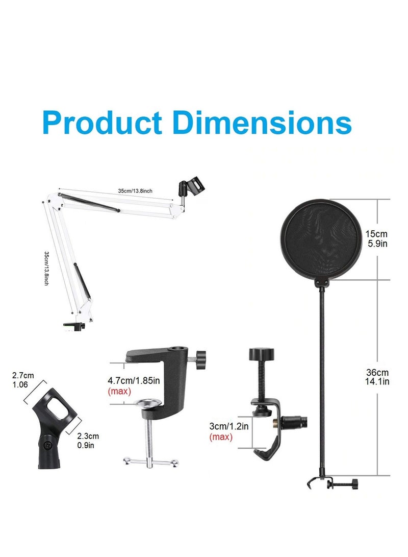 Microphone Arm Stand Suspension Boom Scissor Microphone Arm Stand with Windscreen Mask Shield Kit (White)  - Image 2