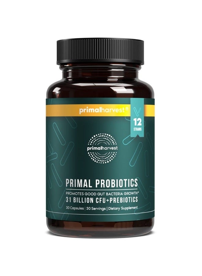 Primal Harvest PREbiotics and PRObiotics for Women & Men, 30 Oral Capsules for Gut Health, 12 Dynamic Strains - Image 1