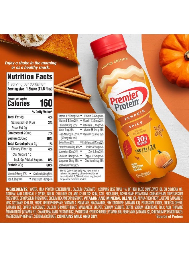 Premier Protein Shake Limited Edition 30g 1g Sugar 24 Vitamins Minerals Nutrients to Support Immune Health, Pumpkin Spice, 11.5 Fl Oz (Pack of 12) - Image 5