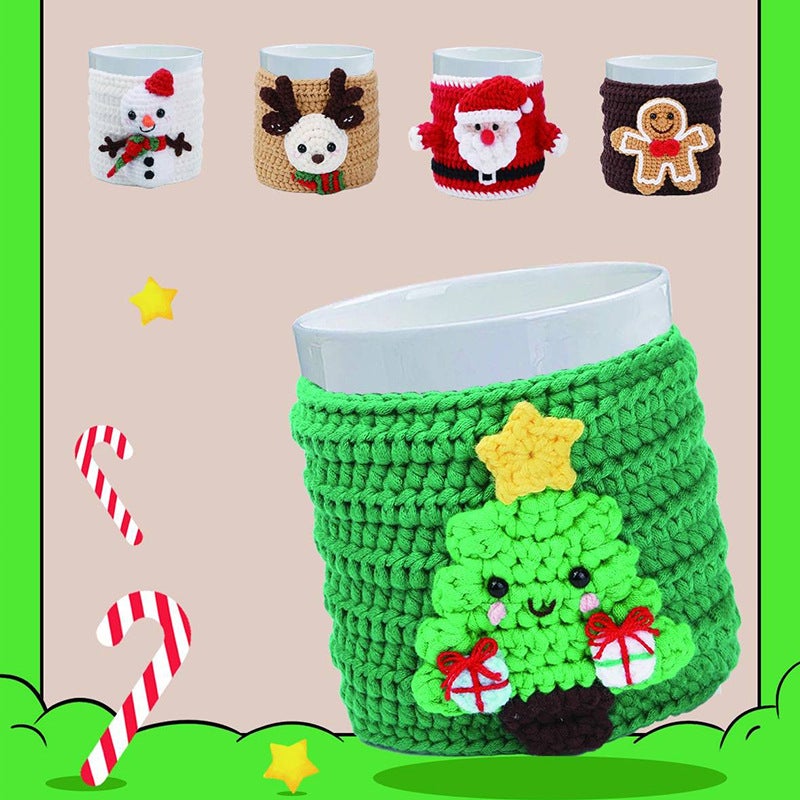 Christmas Crochet Kit DIY Reindeer Snowman Green christmas tree cup cover crochet material package