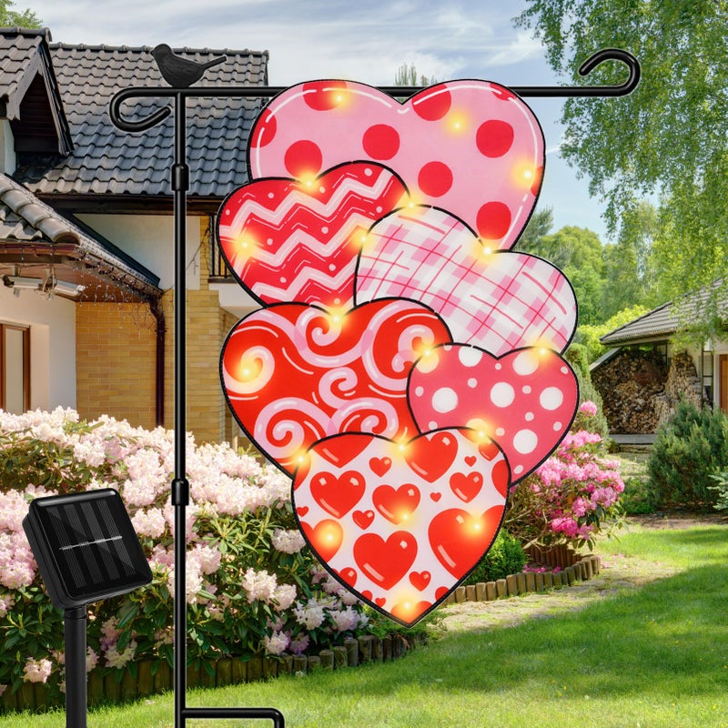 FLAGMESAGE Valentine Garden Flag - 12x18 Inch Double-Sided Solar Powered LED Heart Flag with 8 Lighting Modes, Perfect for Outdoor Yard and Home Valentineâ€™s Day Decorations - Image 4