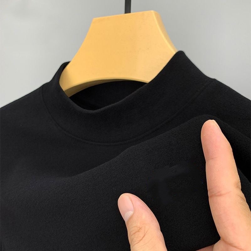 Support Generation Men'S Half Turtleneck Long-Sleeved T-Shirt Korean Style De Velvet Slim-Fit Young And Middle-Aged Bottoming Shirt Autumn Clothes - Image 1