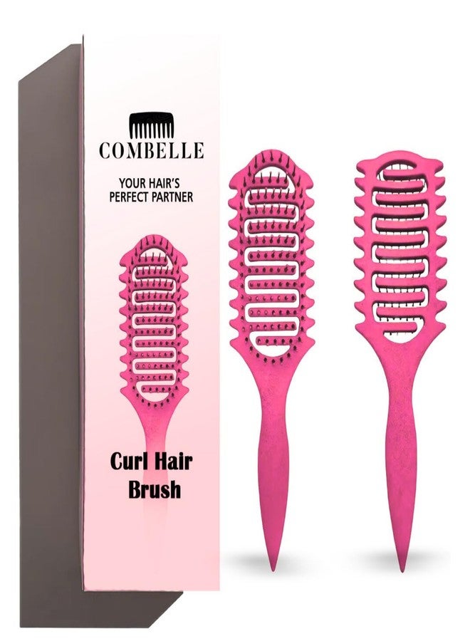 Combelle Curl Defining Brush - 24 cm Vented Detangling & Volumizing Hair Brush for Curly Hair - Vegan Boar Bristles, Ergonomic Handle, Reduces Frizz & Defines Curls (Pink) - Image 1