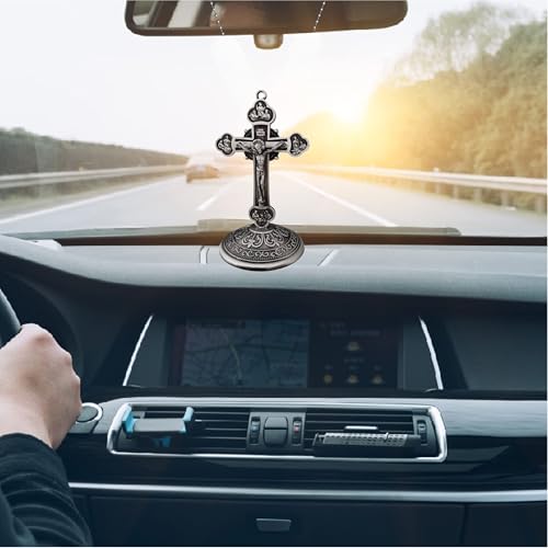 M Men Style Car Dashboard Christian Jesus Cross Office Study Table Cross, Twelve Apostles Finish Grey Metal Dash202543 - Image 5