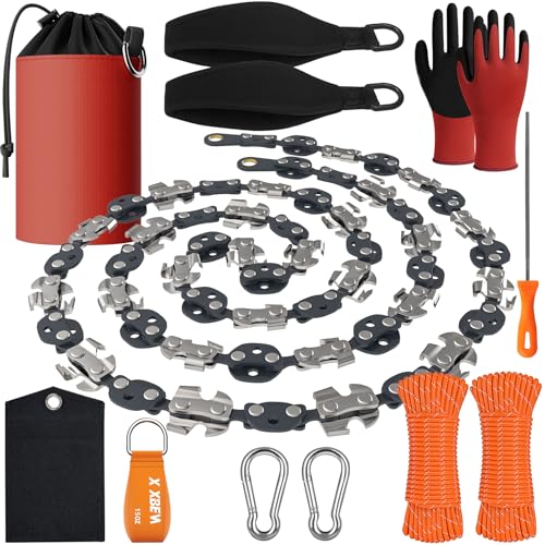 X XBEN High Tree Limb Rope Saw with 15 Oz Throw Bag, 2 Pack 50FT Paracord, 53 In Hand-operater Chainsaw Cutters with Handles and Carrying Bag, Pocket Chain Saw for Garden Camping - Image 1