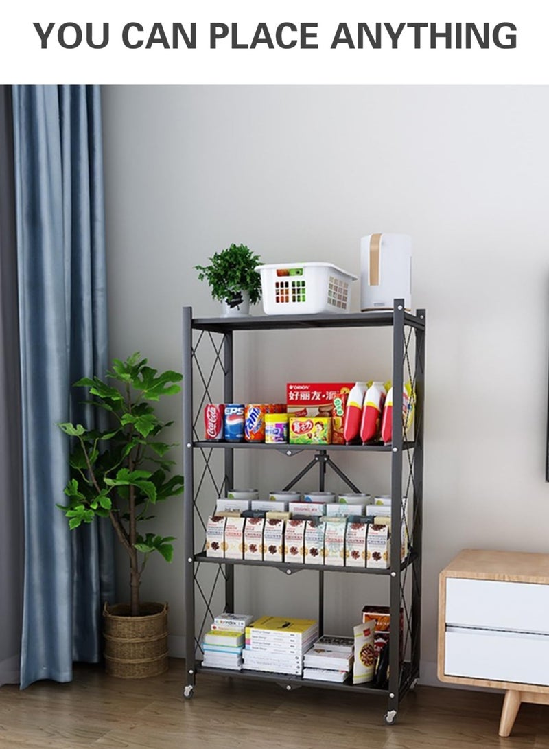 ميشيدا رف تخزين معدني قابل للطي بأربع طبقات، حامل مطبخ مع عجلات قابلة للقفل - Image 5