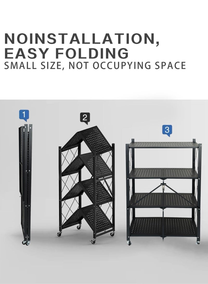 ميشيدا رف تخزين معدني قابل للطي بأربع طبقات، حامل مطبخ مع عجلات قابلة للقفل - Image 3