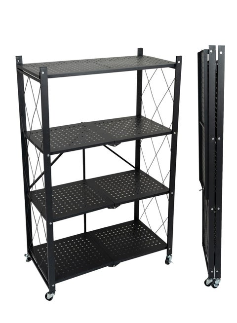 4-Tier Foldable Storage Shelf Metal kitchen Rack with Lockable Casters