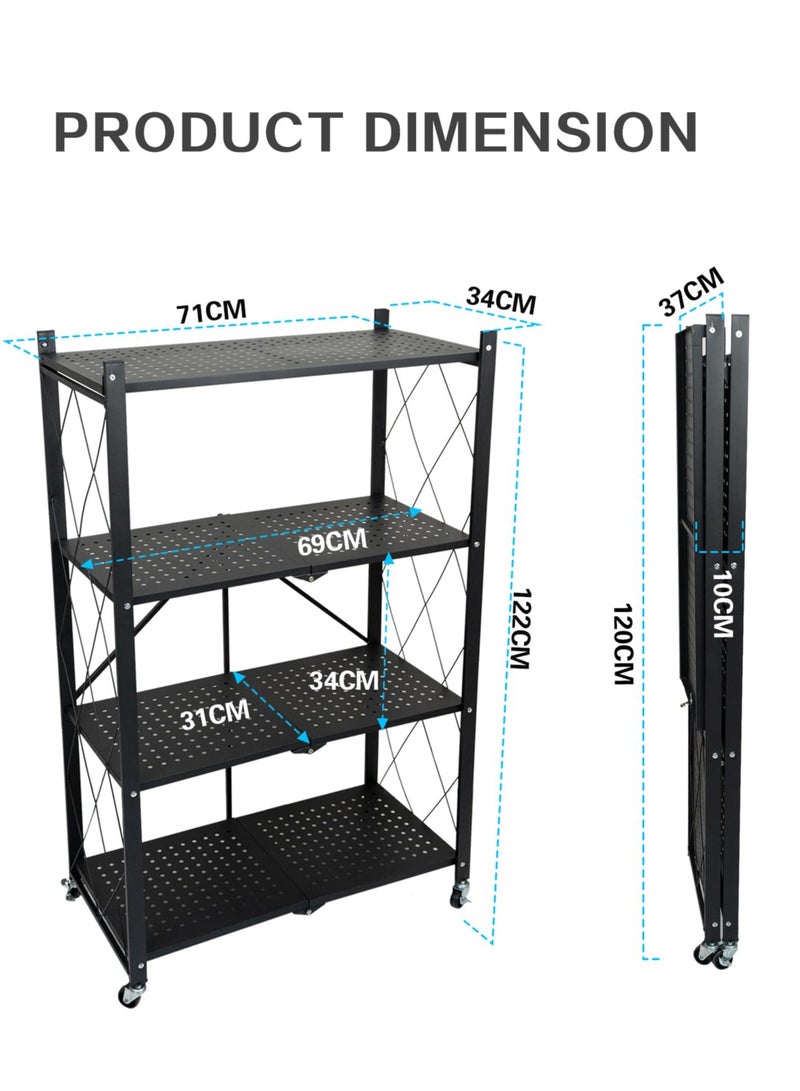 ميشيدا رف تخزين معدني قابل للطي بأربع طبقات، حامل مطبخ مع عجلات قابلة للقفل - Image 2