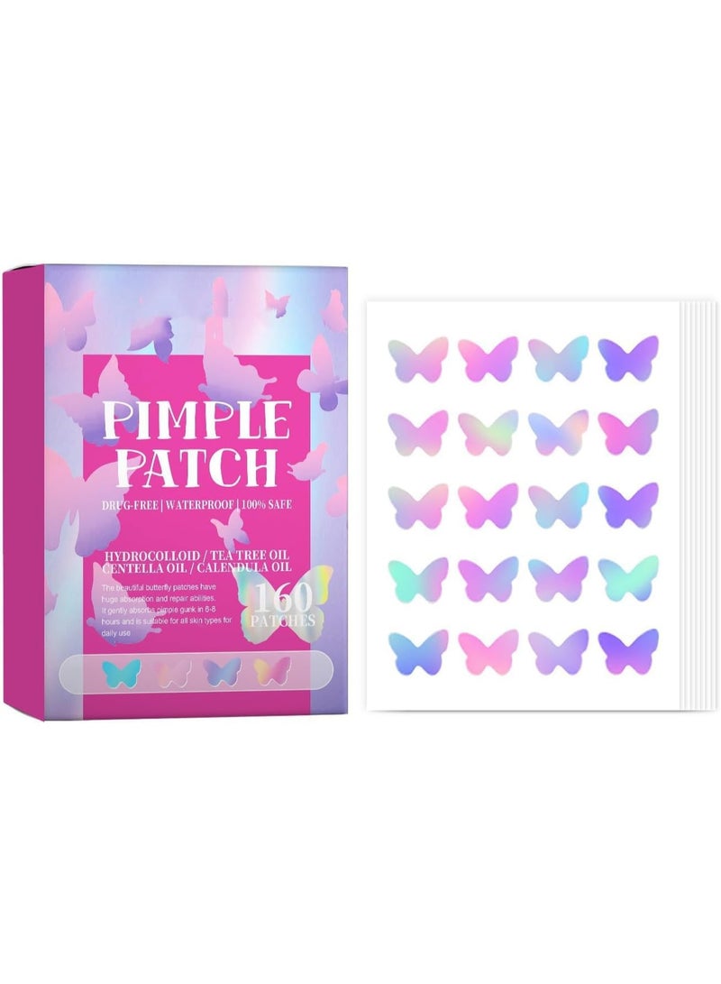 SOLARAE 160-Count Butterfly Acne Pimple Patches with Tea Tree & Calendula, Hydrocolloid Spot Stickers for Face Blemish Care, Cute & Colorful Zit Patches for All Skin Types - Image 1