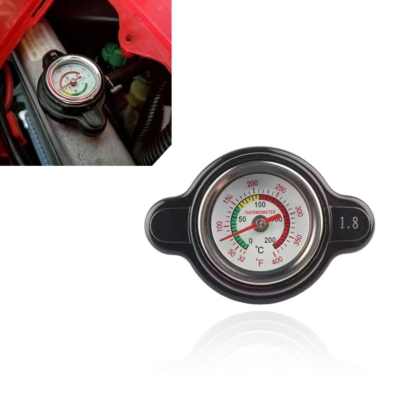 Slykew 1 PC Car HighPressure Radiator Cap with Temperature Gauge 18 Bar Vehicle Fuel Tank Cap for RealTime Temp Monitoring Universal Waterproof Metal Automotive Radiator Cap Accessories Black