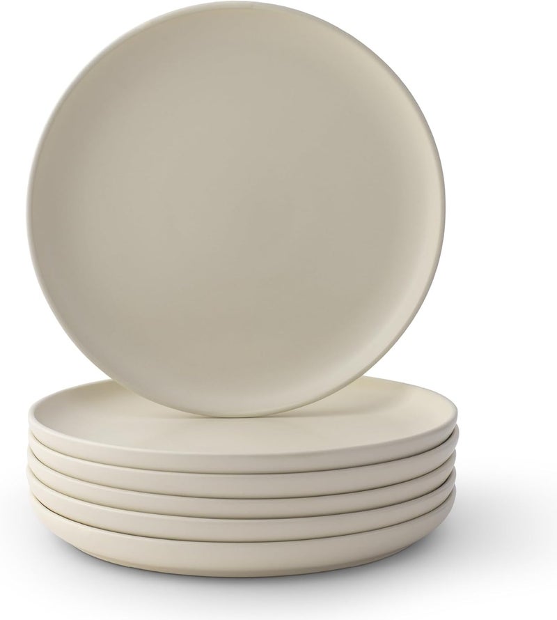 JoyJolt JoyJolt Mesa Stoneware Dinner Plates Set of 6 105 Dish Set Dishwasher and Microwave Safe Plate Set Modern Rustic Dinnerware Kitchen Serving Dishes  Matte White Linen  - Image 1