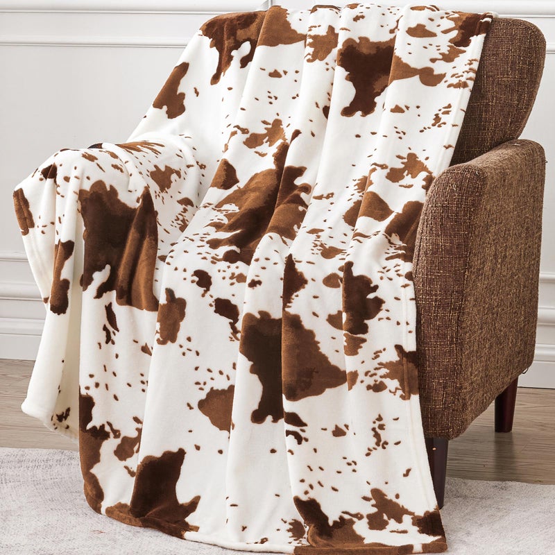 Edenleaf Cow Print Blanket Ultra Cozy Cow Throw Blanket for Couch Bed and Travel Cow Print Decor Throw Blankets for All Seasons 50x60 Light Brown