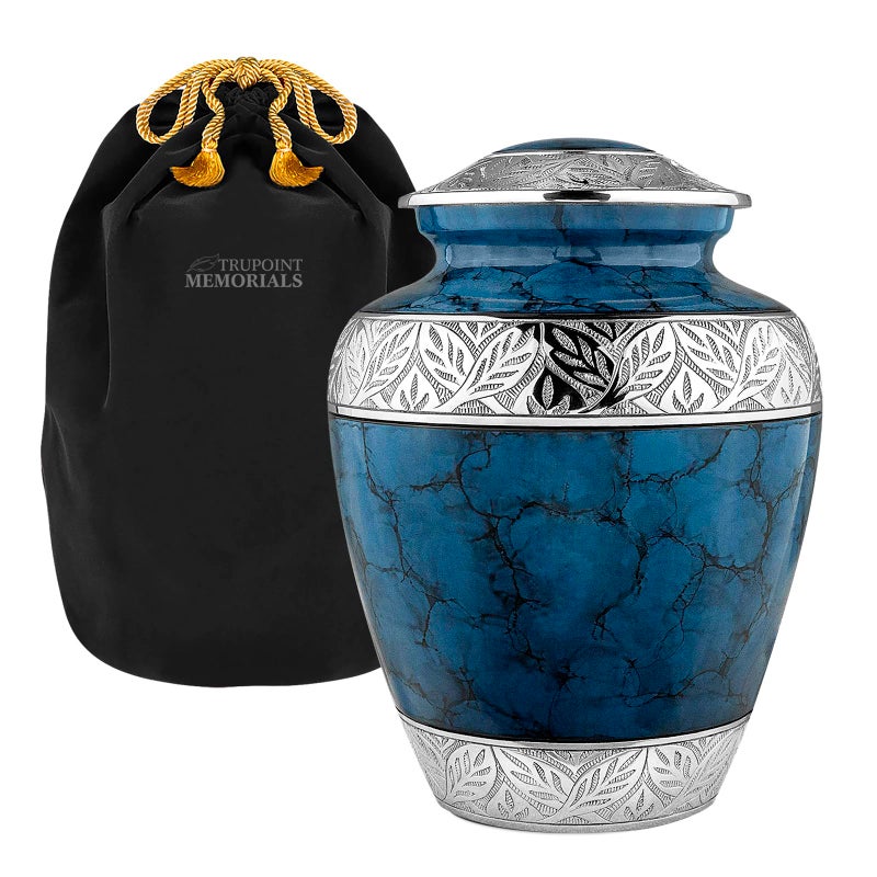 Trupoint Memorials Extra Large Urn for Ashes Adult Male or Female Up to 300 lbs  Cremation Urns for Human Ashes Funeral Memorial Urns for Men  Women  Dark Blue