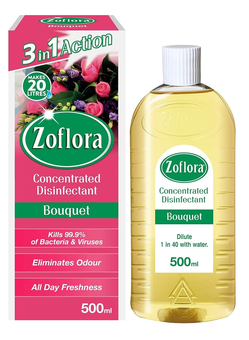 Zoflora 3in1 Action Concentrated Disinfectant All Surface Cleaner-Floor Cleaner-Effective against bacteria & Viruses-Long Lasting Bouquet Fragrance-Eliminates Odour-All Day. 500ml. - Image 1