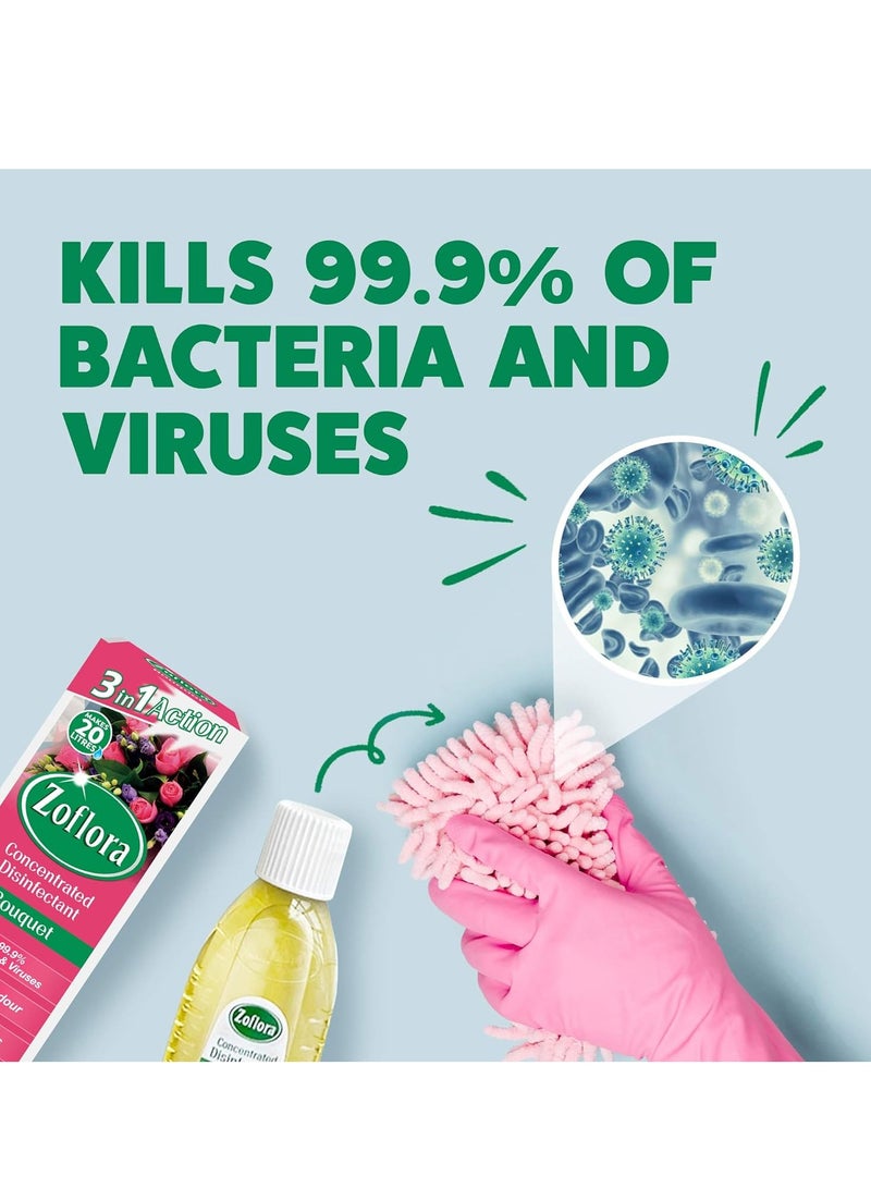 Zoflora 3in1 Action Concentrated Disinfectant All Surface Cleaner-Floor Cleaner-Effective against bacteria & Viruses-Long Lasting Bouquet Fragrance-Eliminates Odour-All Day. 500ml. - Image 2