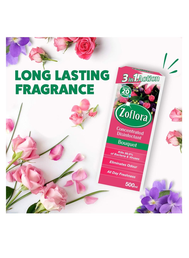 Zoflora 3in1 Action Concentrated Disinfectant All Surface Cleaner-Floor Cleaner-Effective against bacteria & Viruses-Long Lasting Bouquet Fragrance-Eliminates Odour-All Day. 500ml. - Image 3