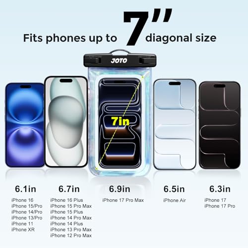 JOTO Up to 7" Universal Waterproof Phone Case for iPhone 16 15 14 13 Plus Pro Max, IPX8 Cellphone Dry Bag 12 11 Pro Max XR X 8 7 6S Plus SE, Galaxy S23 S22 S21 S20+ S20 S10 Plus Note, Pixel -Sparkle - Image 4