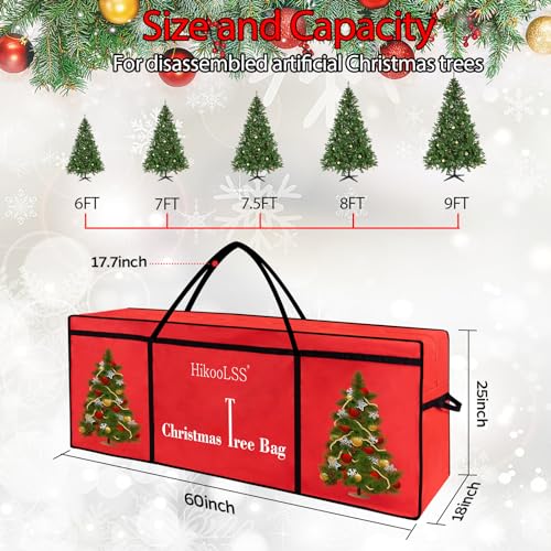 HikooLSS Christmas Tree Bag, 7.5 Ft Christmas Tree Storage Bag, Reusable Heavy Duty 600D Oxford Santa Tree Box/Container/Holder for Big Artificial Xmas Tree/Holiday Trees Red(60X18X25in) - Image 3