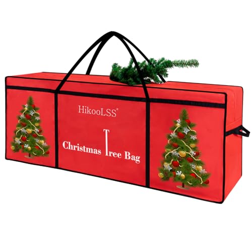HikooLSS Christmas Tree Bag, 7.5 Ft Christmas Tree Storage Bag, Reusable Heavy Duty 600D Oxford Santa Tree Box/Container/Holder for Big Artificial Xmas Tree/Holiday Trees Red(60X18X25in) - Image 1