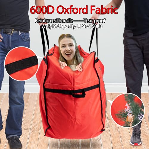 HikooLSS Christmas Tree Bag, 7.5 Ft Christmas Tree Storage Bag, Reusable Heavy Duty 600D Oxford Santa Tree Box/Container/Holder for Big Artificial Xmas Tree/Holiday Trees Red(60X18X25in) - Image 4