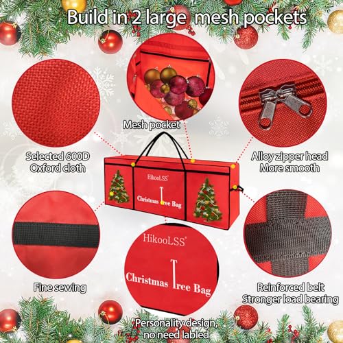 HikooLSS Christmas Tree Bag, 7.5 Ft Christmas Tree Storage Bag, Reusable Heavy Duty 600D Oxford Santa Tree Box/Container/Holder for Big Artificial Xmas Tree/Holiday Trees Red(60X18X25in) - Image 5